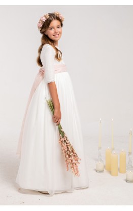 Vestido Comunión Zoe Muselina Rosa Clara Vestido Comunión Zoe Muselina Rosa Clara