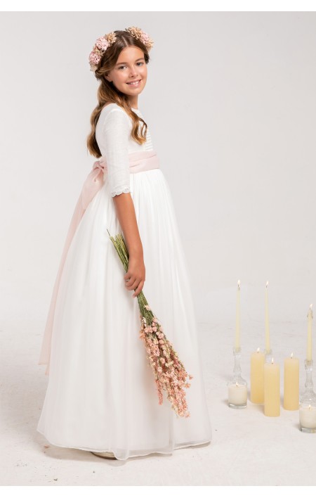 Vestido Comunión Zoe Muselina Rosa Clara Vestido Comunión Zoe Muselina Rosa Clara