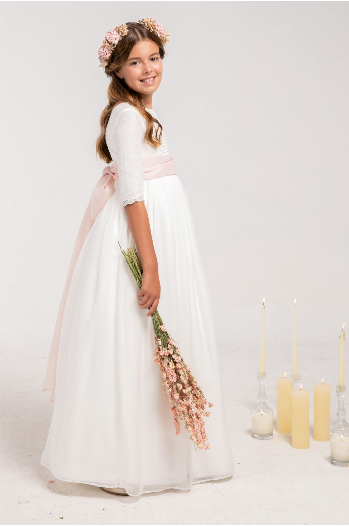 Vestido Comunión Zoe Muselina Rosa Clara Vestido Comunión Zoe Muselina Rosa Clara