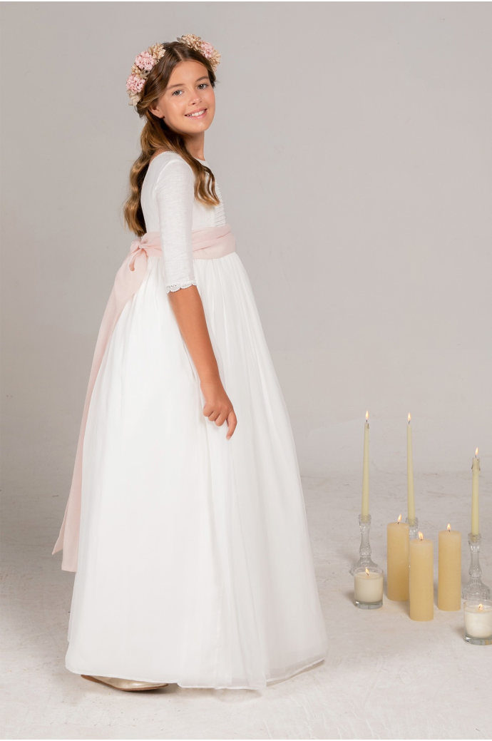 Vestido Comunión Zoe Muselina Rosa Clara Vestido Comunión Zoe Muselina Rosa Clara