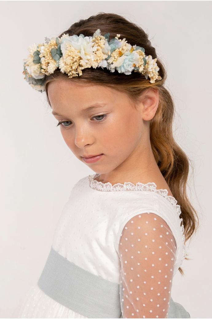 Diadema de Flor Preservada Azul empolvado