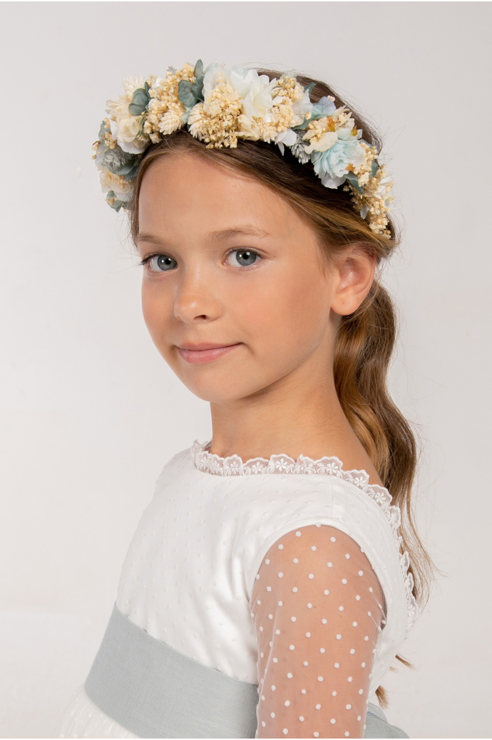 Diadema de Flor Preservada Azul empolvado