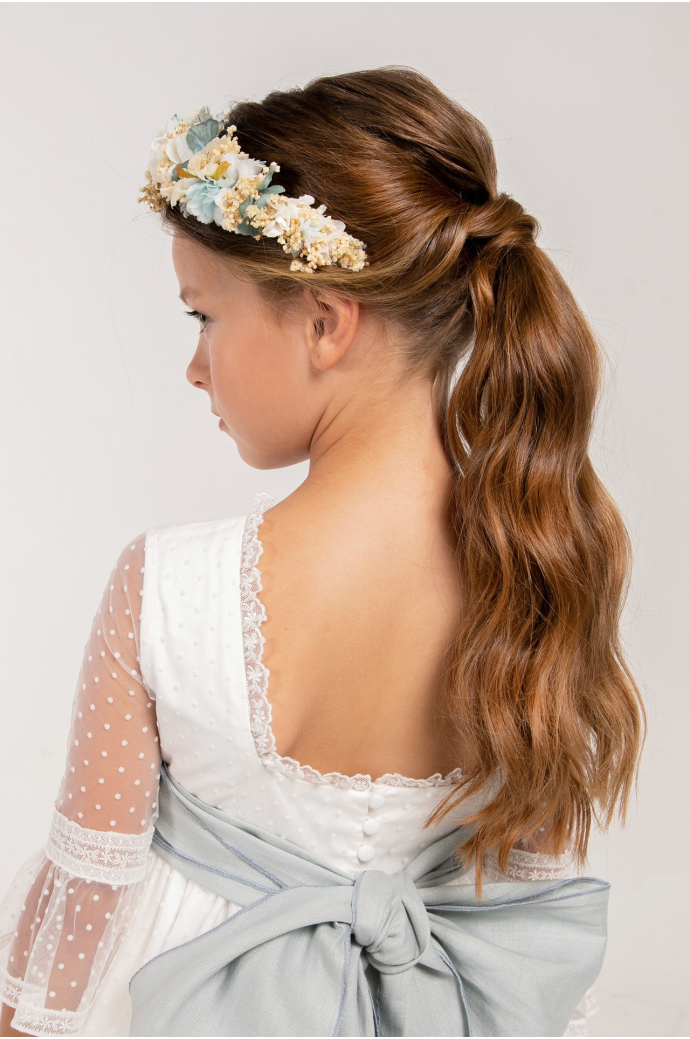 Diadema de Flor Preservada Azul empolvado