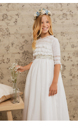 Vestido Comunión Abby Gasa Flores Vestido Comunión Abby Gasa Flores