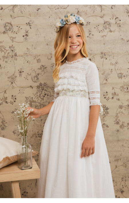 Vestido Comunión Abby Gasa Flores Vestido Comunión Abby Gasa Flores